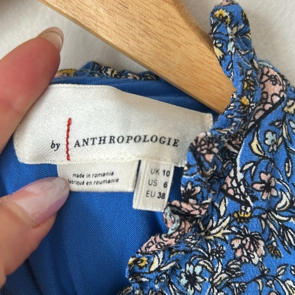Anthropologie Maria dress, blue paisley ruffle bib prairie long sleeve western - Picture 7 of 10